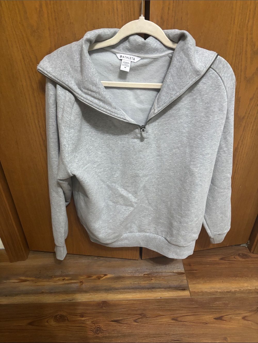 Athleta Light Heather Gray Quarter-Zip Cowl Neck Sweater